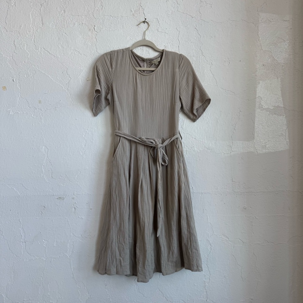 Natural beige cotton midi dress